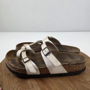 Birkenstock Mayari Shoes Womens Size 38 US 7 Sandals Silver Leather Cork Comfort